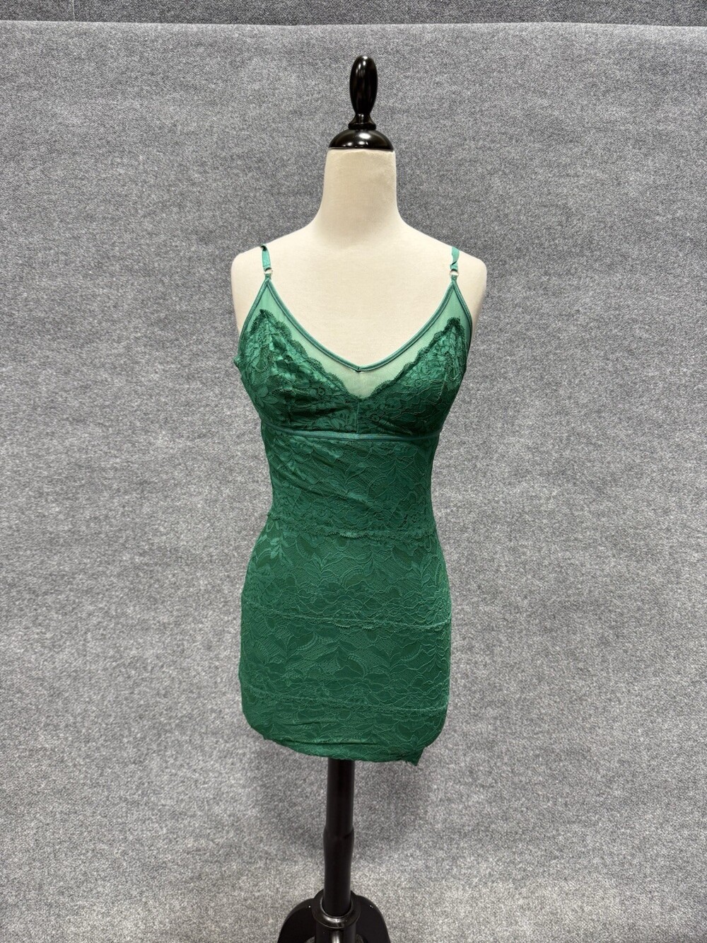 GUESS Green Lace Bodycon Mini Dress Womens XS Adjustable Straps Sheer Mesh